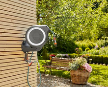 Gardena Wall-Mounted Hose Box Rollup M 20 m: Flexible Watering for Medium-Sized Gardens, Swivel Hose Reel, with Wall Bracket, System Parts and Nozzle, Including 20 m Gardena Hose (18612-20)