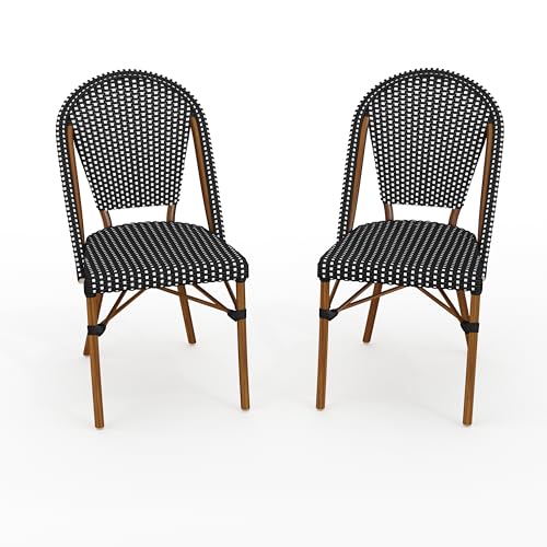 Martha Stewart Lily Pond Stackable Bistro Chairs, Black/White, 2-Pack