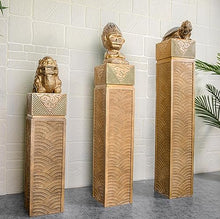 ARCVOX Asian Decor Pedestal Floor Ornaments, Faux Stone Finish Porch Columns & Pillars, Indoor/Outdoor Statues for Home Decor, Decorative Flower Pot Columns (Color : Gold Size XL)