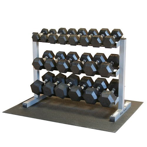 Body-Solid Dumbbell Rack Set with 20 Rubber Dumbbells and Mat