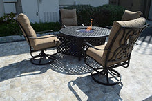 Santa Anita Outdoor Patio 5 Regular Chairs and Round 52" Fire Pit Coffee Table Dark Bronze Cast Aluminum Premium Fabric Cushions