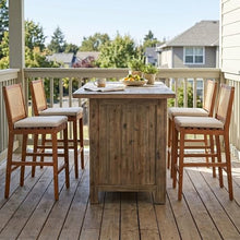 Christopher Knight Home Kirkby Outdoor Counter Height Bar Stools Set of 4, Acacia Wood Counter Stools with Wicker Backrest, Patio Bar Chairs with Cushion for Outdoor Bar Table, Teak + Beige + Yellow