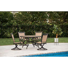 Hanover Fontana 5-Piece Outdoor Dining Set with 4 Sling Swivel Rocker Chairs and 51" Round Tile-Top Table Tan