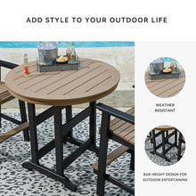 Signature Design by Ashley Fairen Trail Outdoor Bar Table, Durable Weather Resistant HDPE, with Umbrella Hole for Patio Dining, Black and Driftwood, 46 Inch Round
