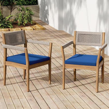 callmego Natural Acacia Wood Outdoor Dining Chairs – Rustic Teak-Look Patio Seating with Woven Rope Accents and Weather-Resistant Cushions (Navy + Teak+ Beige + Acacia Wood + Fabric + Rope-1)