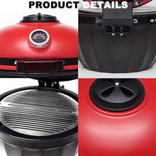 TT-YEL Multifunctional Ceramic Grill, 13-Inch Mini, with Thermometer, Lid, Handle, Small Home Simmering Grill, Portable Gas Grill for Cooking, Smoking and Baking,Red