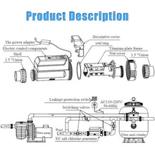 Salt Chlorine Generator, EC 8/12/16/20g/h Spa Chlorine Generator Electrolyzer Swimming Pool Salt Chlorination System, Automatic Cleaning Function, Advanced Microcomputer Technology For Spa Pools,12g/h
