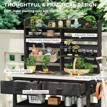 Roomfitters 64.9" Outdoor Potting Bench & Kitchen Island with Stainless Steel Top, Propane Rack & Lockable Wheels, Black