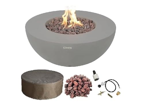 AMS Fireplace | Modeno | Roca | Fire Pit Table | Cover and Lava Rocks Included | (Fuel: Propane Gas - Light Gray)