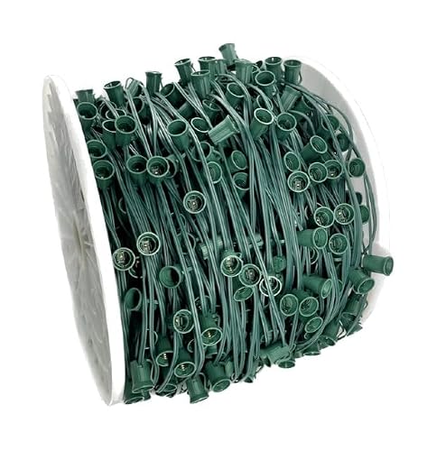 KFG Creative Solutions 1000 feet C9 Christmas Spool Green Wire with Socket – 12 inch Spacing, Intermediate Base (C9/E17), Spt-1, Stringer Bulk Reel