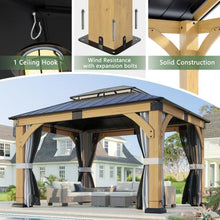 10x12 ft Wood Gazebo with Curtains & Mosquito Netting, Hardtop Gazebo with Galvanized Steel Double Roof, Heavy Duty Pavilion for Patio Lawn and Garden
