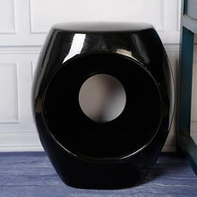 LINKIO Garden Stool Decorative Ceramic Garden Stool, Black Hollow Design, High Temperature Porcelain Ottomans