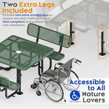 OUTTANS Metal Picnic Table (Green, 46 in Square with Back, Expanded Steel)