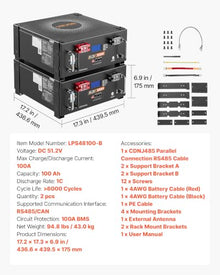 VEVOR 48V 100Ah LiFePO4 Lithium Battery, Built-in 100A BMS, 51.2V Server Rack LiFePO4 Battery with Bluetooth & Display, 5120Wh Capacity, 6000 Cycles, for Solar Energy Storage Home Backup Power, 2 Pack