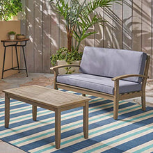 Christopher Knight Home Keanu Outdoor Acacia Wood Loveseat and Coffee Table, Gray