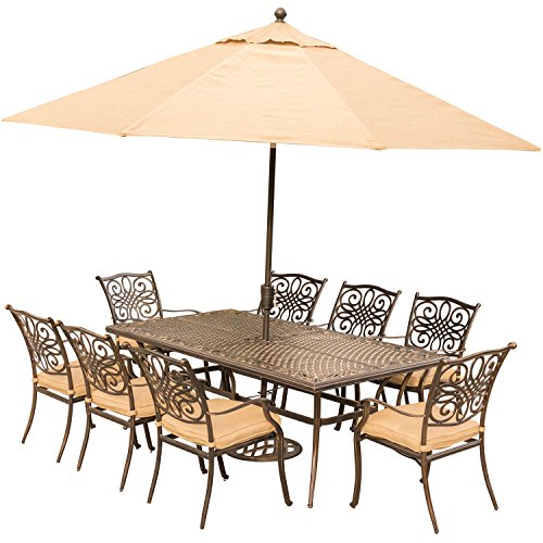 Hanover Traditions 9-Piece Outdoor Dining Set with Tan Cushions