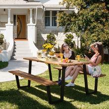 ORALNER Acacia Wood Picnic Table Bench Set w/2“ Umbrella Hole, 6-8 Person