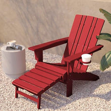 Flash Furniture Halifax Poly Resin Adirondack Chair with Cup Holder and Pull Out Ottoman, All-Weather Poly Resin Indoor/Outdoor Lounge Chair, Red