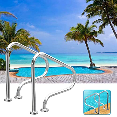 DMCHENGMA Pool Handrails Swimming Pool Stair Rail, 304 Stainless Steel Stair Pool Hand Rail, Easy Mount Non-Slip Pool Safety Products Hand Grab Rails (2PCS)