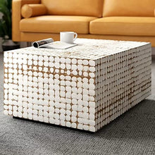 Modern Coffee Table Size 16'' H x 35'' L x 24'' D | All Season Solid Wood Laminated Coconut Shell, Perfect for Outdoor, Living Room, Bedroom, Lounge Aesthetic Table White Color Cute Charming