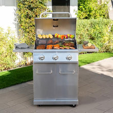 Nexgrill Propane 3-Burner Gas Grill, Stainless Steel with Foldable Shelves