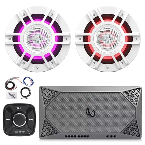 Enrock Marine Flush Mount Waterproof Bluetooth Controller with 2X 8" RGB LED Speakers & 4-Channel Boat Amplifier