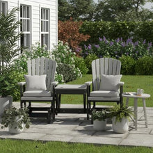 Outdoor Escape Gray Double Glider with Center Table, Light Gray Black, Polyethylene Patio Bench Seating, All-Weather Durable