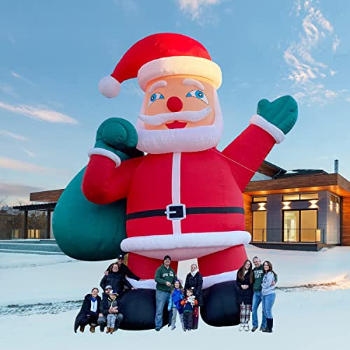 OZIS Giant 33Ft Inflatable Santa Claus Holding Gift Bag Red