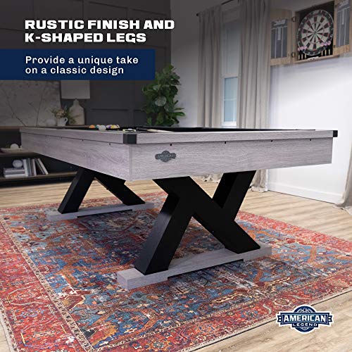 American Legend Kirkwood 90” Billiard Table with Rustic Finish, K-Shaped Legs and Black Cloth Brown
