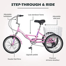 Barbella Adult Folding Tricycles 7 Speed 20/24/26 Inch 3 Wheel Cruiser Bike Light Pink