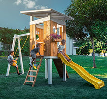 Avenlur Modern Wooden Outdoor Swing Set with Clubhouse & Slide Yellow