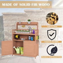 Outdoor Potting Bench with Large Storage Cabinet and Top Shelf for Garden Workstation Use