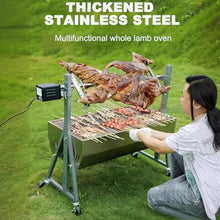 TT-YEL Electric Rotary Grill, Professional Whole Lamb Rack, Stainless Steel Patio Barbecue Grill with Grill Grid and Wheels, Portable Detachable Grill