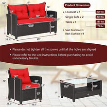 YWMLFZ 8 PCS Patio Rattan Furniture Set Glass Table Shelf Sofa Cushion Red