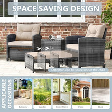 ORALNER 5 Pieces Patio Furniture Set with Ottoman, Wicker Conversation Set w/Cushions, Glass Coffee Table, Outdoor Lounger Rattan Chairs Bistro Set for Porch Balcony Garden Deck Poolside (Beige)