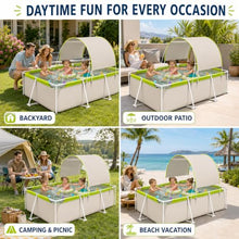 Foldable Pool with Canopy, 3-Layer PVC Rectangular Non Inflatable Pool