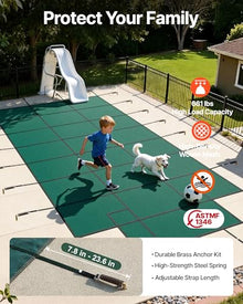 VEVOR Pool Safety Cover, Fits 16x32ft Rectangular Inground Winter Swimming Pools, with 4x8ft Center End Step, Triple Stitched, High Strength Mesh PP, Great Rain Permeability, Installation Hardware