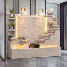 5.8ft Wide Premium Ivory White Cement Waterfall Fountain Set with LED Lights & Planter Slots for Indoor & Outdoor Use | Left, Right, or Full Set Options | Durable Stone-Like Finish (Left)(Right)