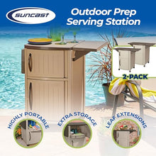 Suncast 2 Pack Outdoor Patio Grill Prep Station Cart with 2 Storage Cabinets, Light Taupe/Mocha