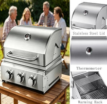 3 Burner Built In Gas Grill, Stainless Steel Propane Grill, 30,000 BTUs,Dual Fuel Compatibility(Propane/Natural), Gas Grill Outdoor Cooking