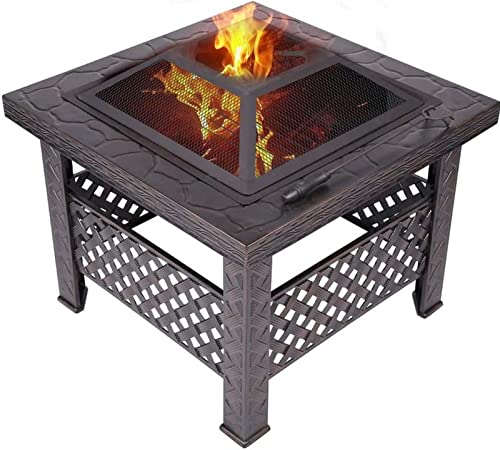 Garden Fire Pit Portable Grill Barbecue Rack Outdoor Fire Pits Wood Burning Table Backyard, Terrace, Patio, Camping - includes Mesh Spark Screen Top, Waterproof Cover for Camping