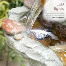 Alpine Corporation TZL410 48" Multi Level Rock Waterfall Fountain with LED Lights, Stunning Outdoor Cascading Water Feature for Garden, Patio, Backyard & Lawn Decor, Gray