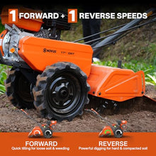NOVUS Dual Direction Rear Tine Tiller, 212CC 4 Cycle Gas Engine, Independent Control Panel, Counter-Rotating Tines, Instant Reverse Power Tiller, 17 Inch Gas Tiller for Home Gardens and Farms