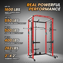 GarveeLife Power Cage SmithBar Rack 1600 LBS with LAT Pulldown & Cable System Red
