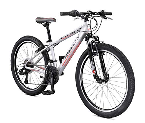 Mongoose Rockadile Kids Hardtail Mountain Bike 24-Inch 21-Speed Silver