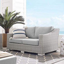 Conway Sunbrella® Outdoor Patio Wicker Rattan Loveseat in Light Gray Gray