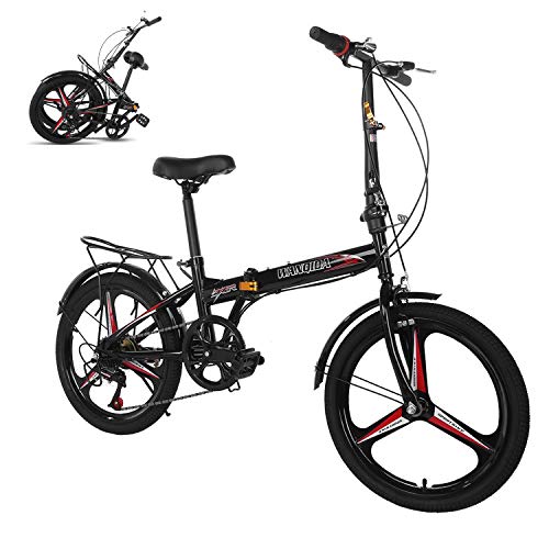 HUUH Folding Bikes for Adults 20" 7 Speed City Folding Compact Bike Bicycle Urban Commuter Black