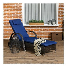 UOPYNE Patio Chaise with Wheels, Patio PE Wicker Chaise Lounge, Outdoor Cushioned Wicker Chaise Lounger Adjustable Sun Lounger for Outside Sunbathing Camping Pool Beach