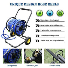 Hose Reel Cart Water Hose Cart with Wheels Heavy Duty Outdoor Hose Cart, Garden Hose Reel with Rollers, Hand-Push Water Pipe Storage Holder, Lawn Tools (Color : Black-DN15, Size : Hose Cart+60m Pipe