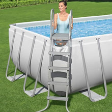 Bestway Rectangular Metal Frame Above Ground Swimming Pool Set Gray